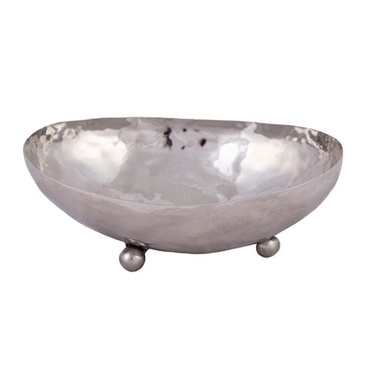 Hammered Metal Oval Bowl, 3-Ball Feet