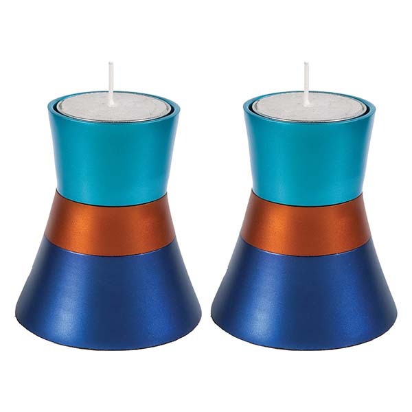 Anodized Aluminum Candlesticks, Turquoise and Blue