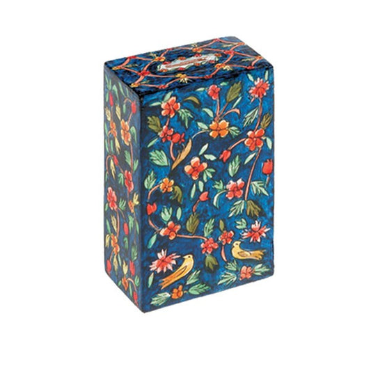Hand Painted Wood Tzedakah Box, Oriental Floral