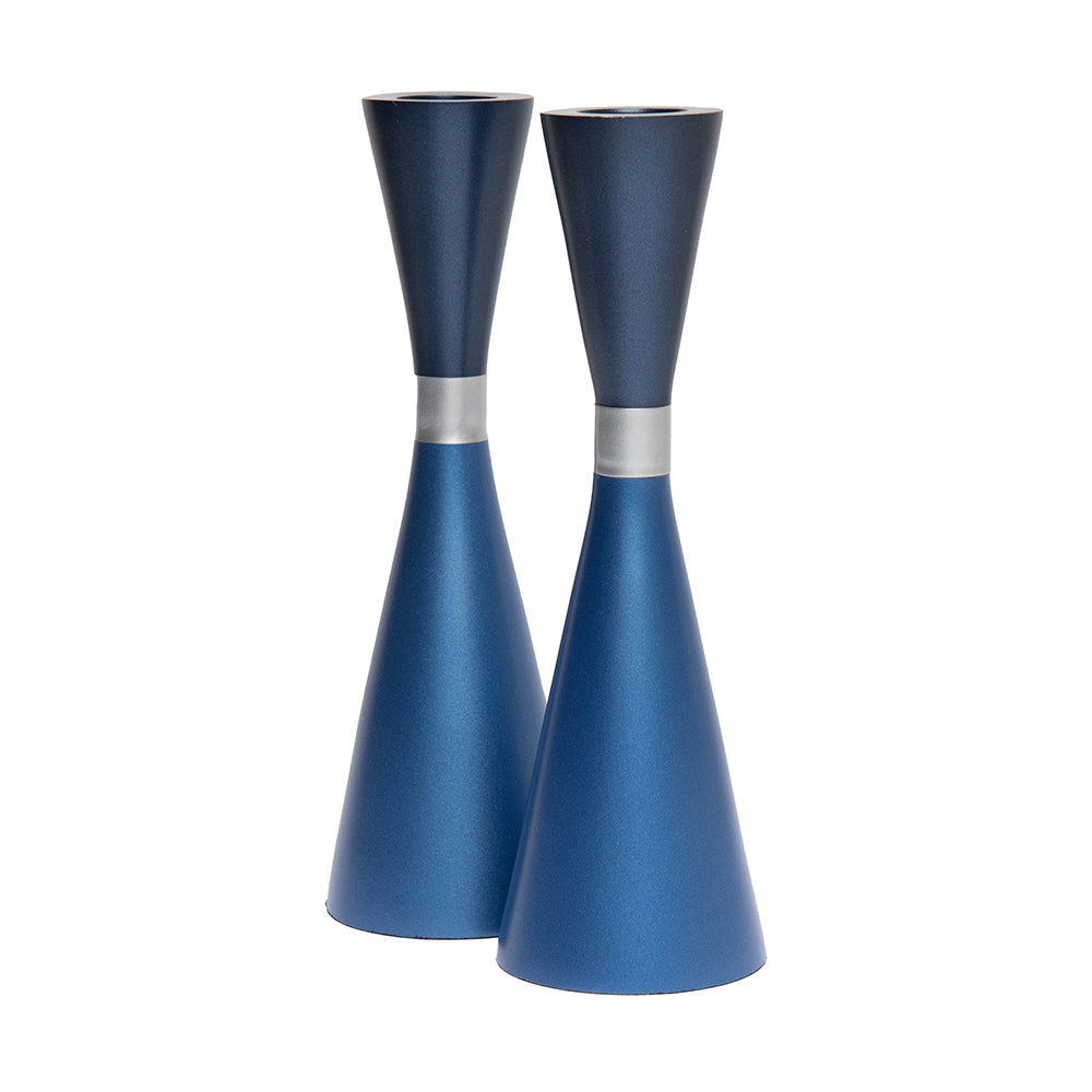 Modern Anodized Aluminum Shabbat Candlesticks, Blue