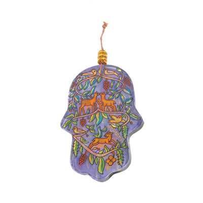 Hand Painted Glass Hamsa, Deer, 4"
