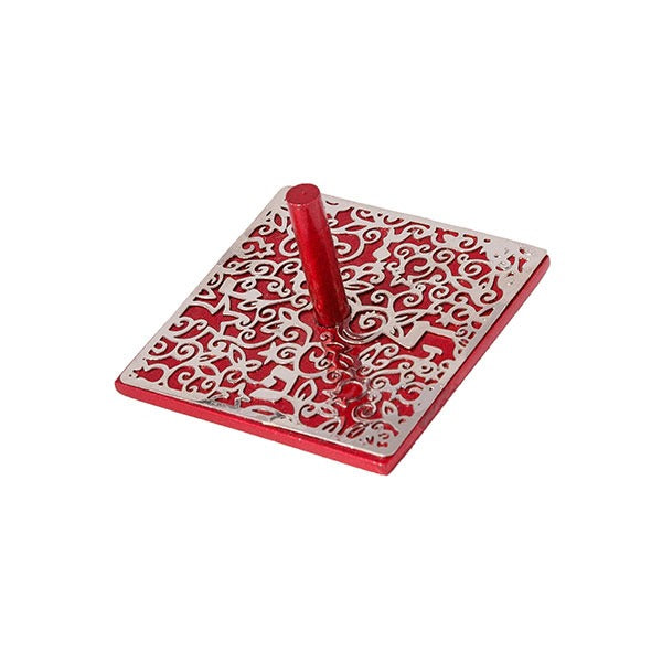 Flat Metal Cutout Dreidel, Red and Silver