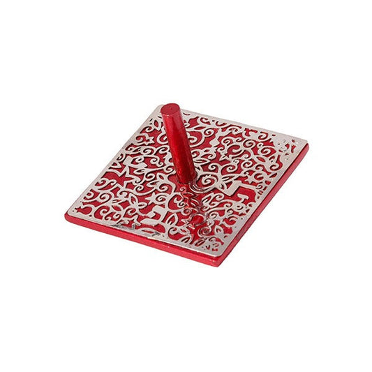 Flat Metal Cutout Dreidel, Red and Silver