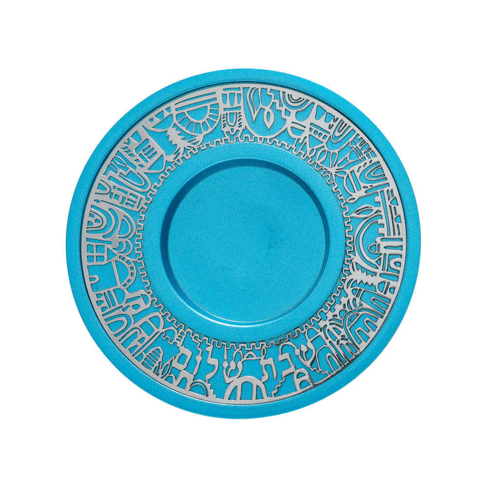 Metal Kiddush Cup and Plate, Jerusalem Cutout