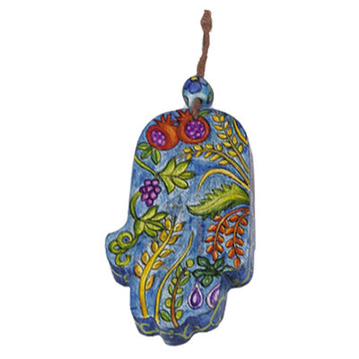 Hand Painted Wood Hamsa, Seven Species, 3.5"