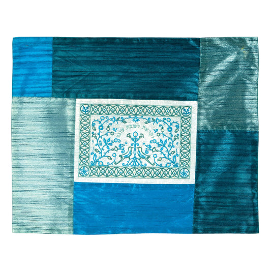 Embroidered Patchwork Challah Cover, Blue