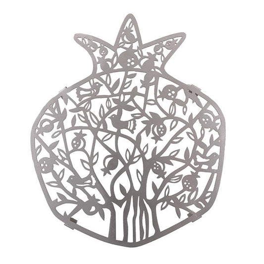 Laser Cut Stainless Steel Trivet, Pomegranate and Birds