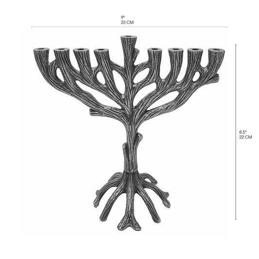 Tree of Life Metal Hanukkah Menorah, Silver, 9"