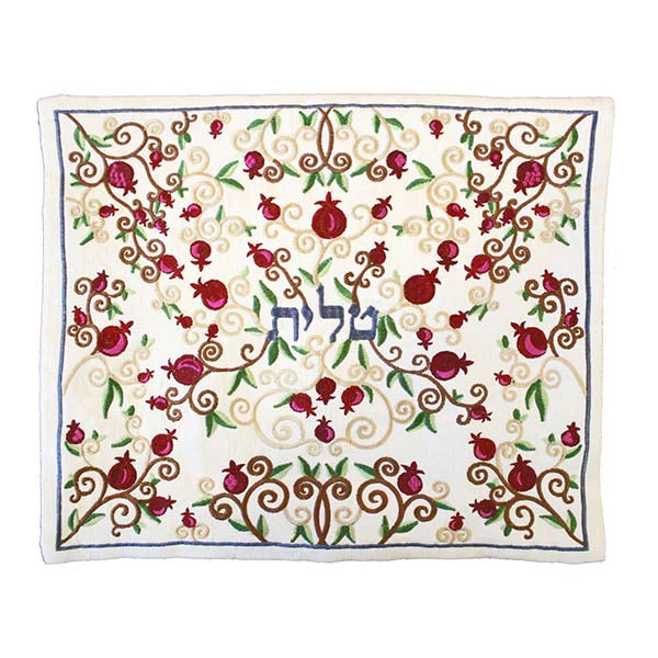 Embroidered Silk Tallit Bag, Pomegranate