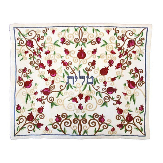 Embroidered Silk Tallit Bag, Pomegranate