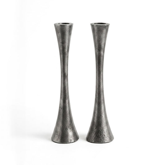 Modern Tapered Aluminum Shabbat Candlesticks, Antique Silver
