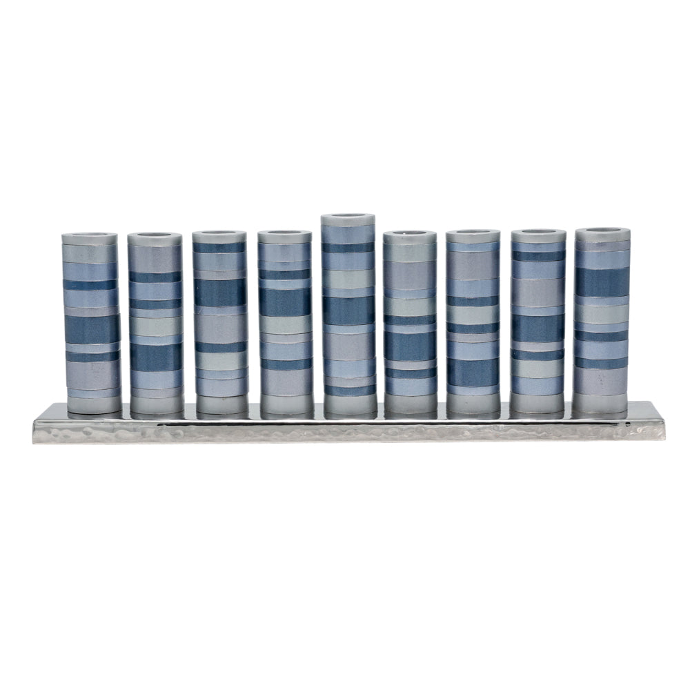 Pillar Aluminum Menorah, Gray Rings, 5"