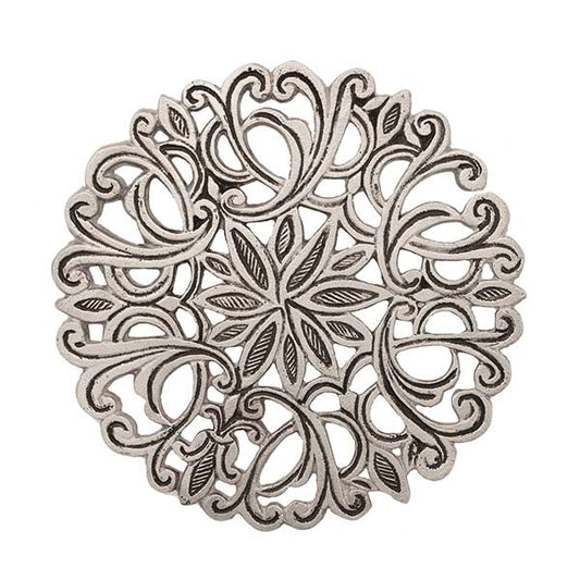 Cast Metal Round Trivet, Oriental Floral