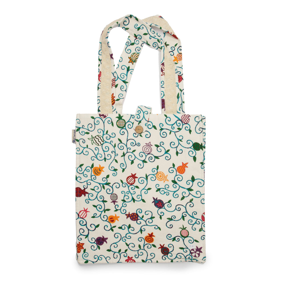 Embroidered Cotton Tote Bag, Pomegranate