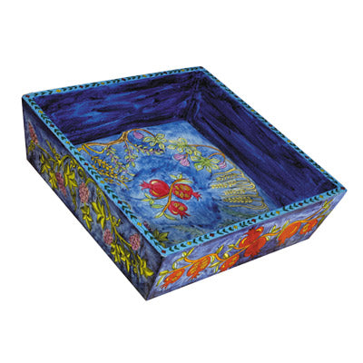 Hand Painted Wood Matzah Plate, Seven Species