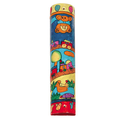 Hand Painted Wood Mezuzah, Train, 6"