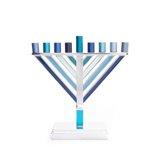 Anodized Aluminum Chabad Menorah, Blue 7"