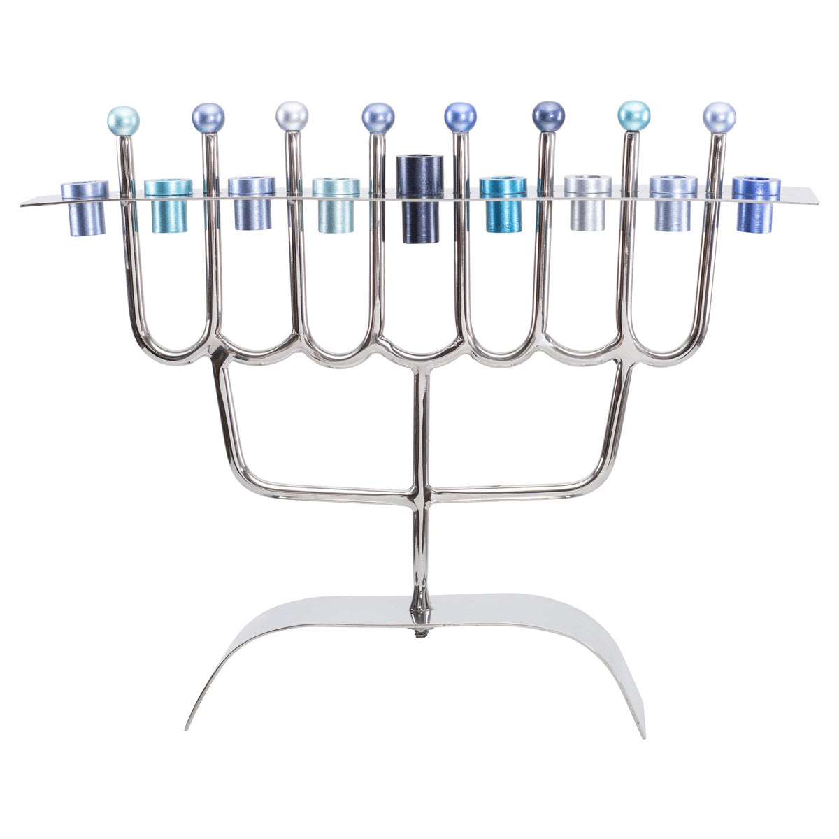 Modern Stainless Steel Menorah, Blue, 8.7"