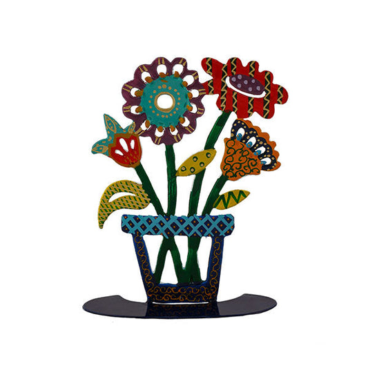 Hand Painted Metal Flower Vase Sculpture