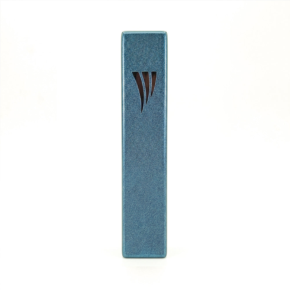 Modern Metal Mezuzah Case, Blue