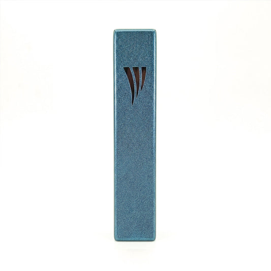 Modern Metal Mezuzah Case, Blue