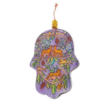 Hand Painted Glass Hamsa, Deer, 6"