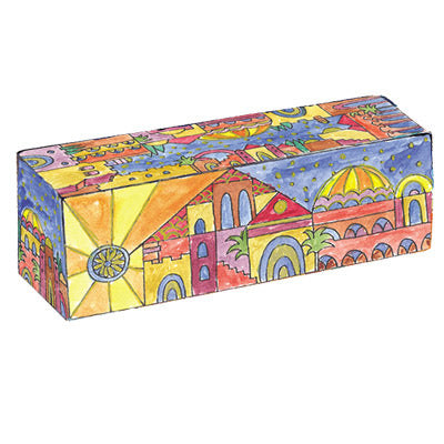 Hand Painted Wood Travel Menorah, Jerusalem