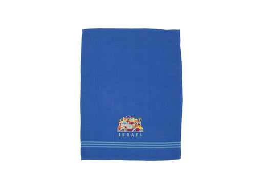 Cotton Dish Towel, Jerusalem Houses, Blue