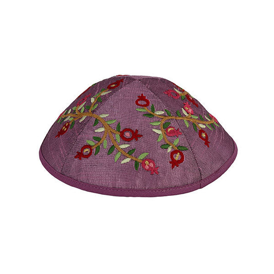 Pomegranate Embroidered Kippah, Purple