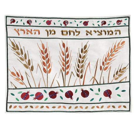 Embroidered Cotton Challah Cover, Wheat