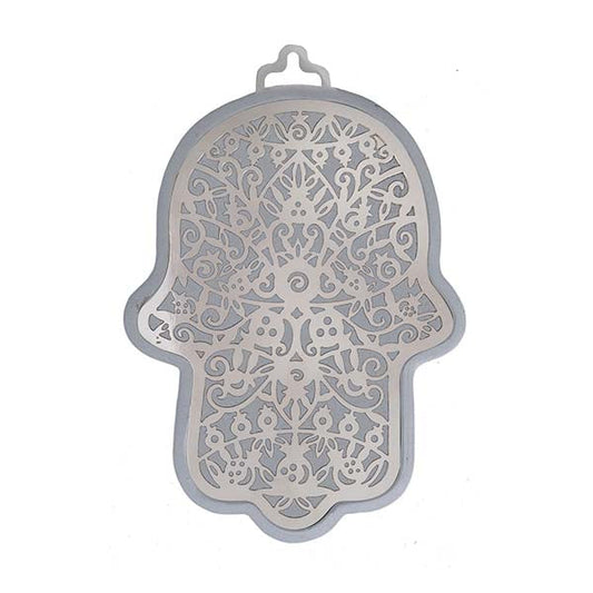 Large Silver Hamsa Wall Decor, 6.5", Pomegranate Cutout