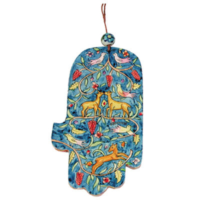 Hand Painted Wood Hamsa, Deer, 6"