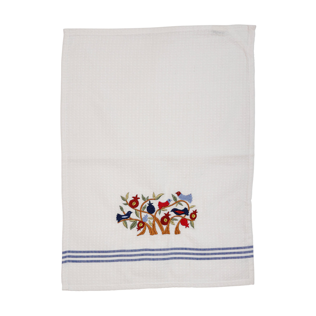 Embroidered Cotton Netilat Yedayim Towel, Pomegranate Tree and Birds