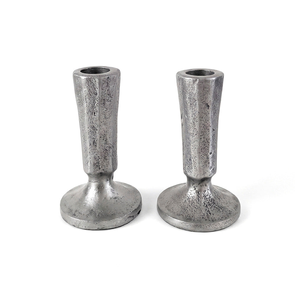 Cast Aluminum Shabbat Candlesticks, Antique Silver