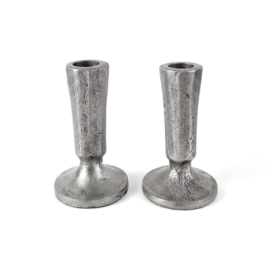 Cast Aluminum Shabbat Candlesticks, Antique Silver