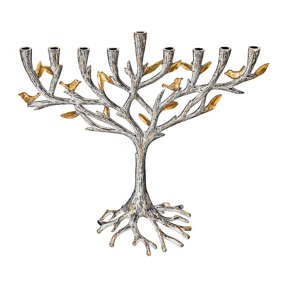 Aluminum Tree of Life Menorah, Copper Leafs, 12"