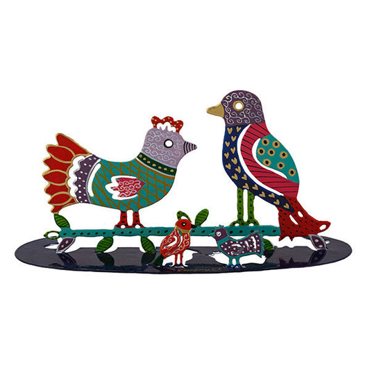 Hand Painted Metal Bird Family Sculpture