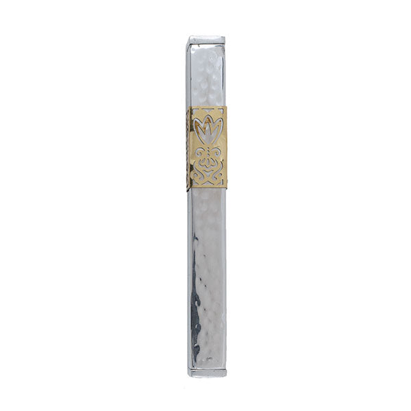 Hammered Metal Mezuzah Case, Cutout Band, 6"