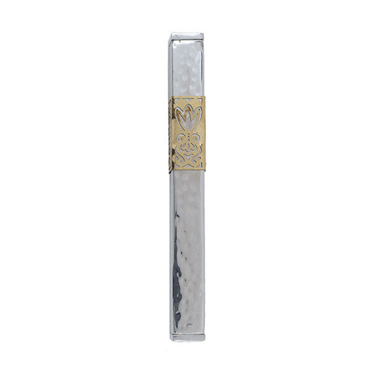 Hammered Metal Mezuzah Case, Cutout Band, 6"
