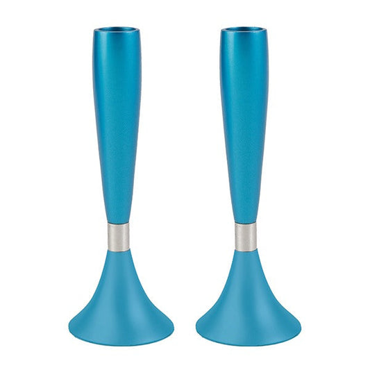 Modern Anodized Aluminum Shabbat Candlesticks, Turquoise