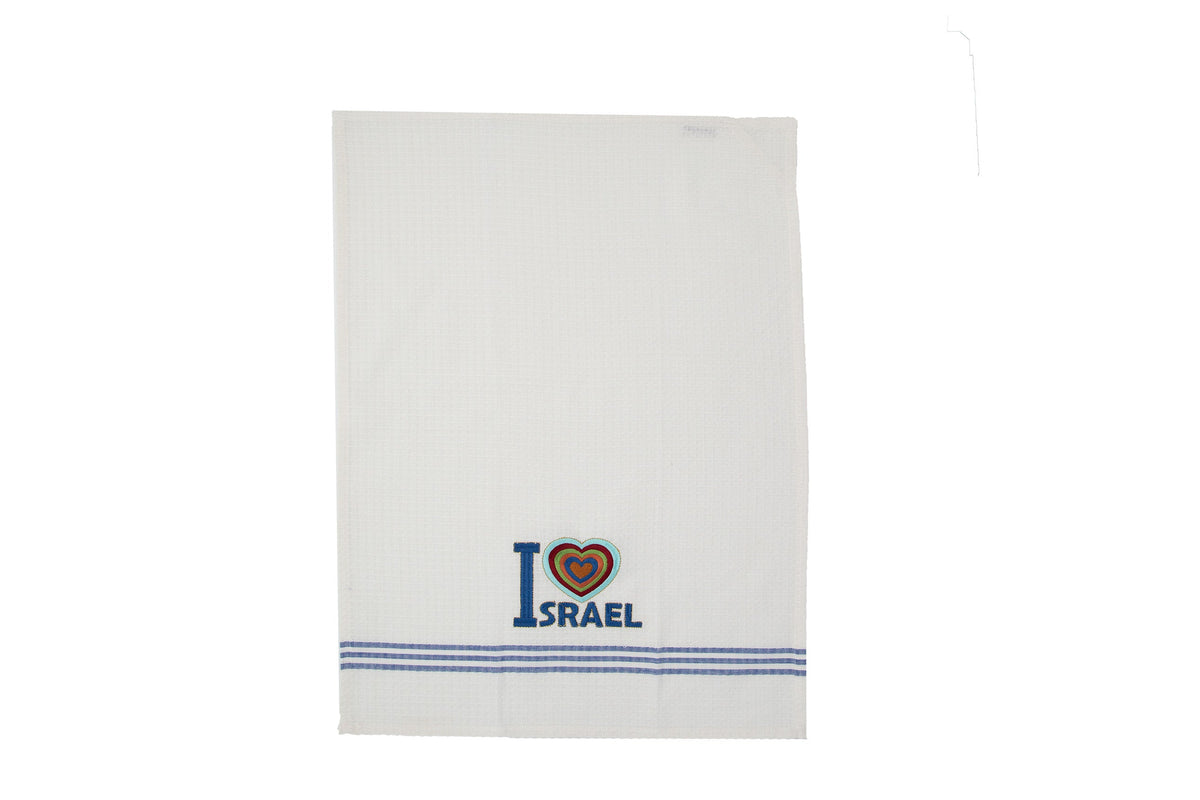 Embroidered Cotton Dish Towel, I Heart Israel