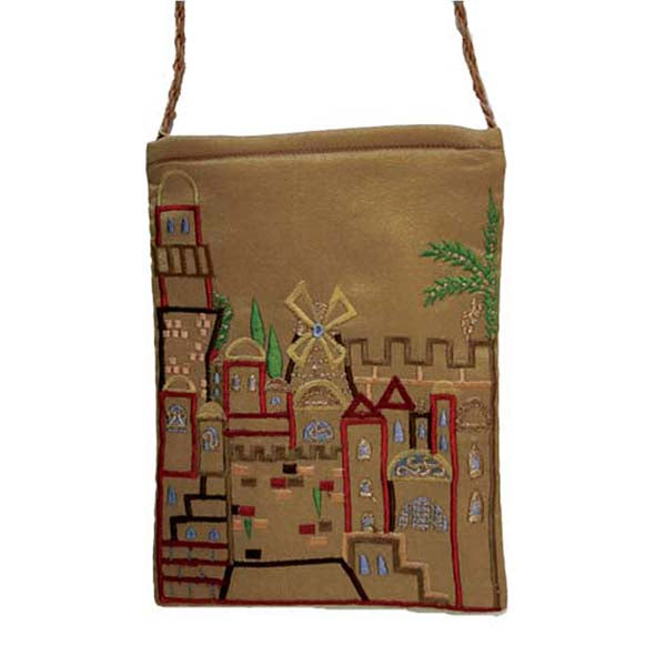 Embroidered Fabric Passport Bag, Jerusalem, Gold