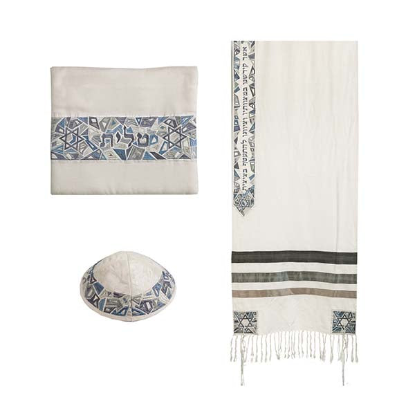Embroidered Tallit Set, Magen David, 41.5"