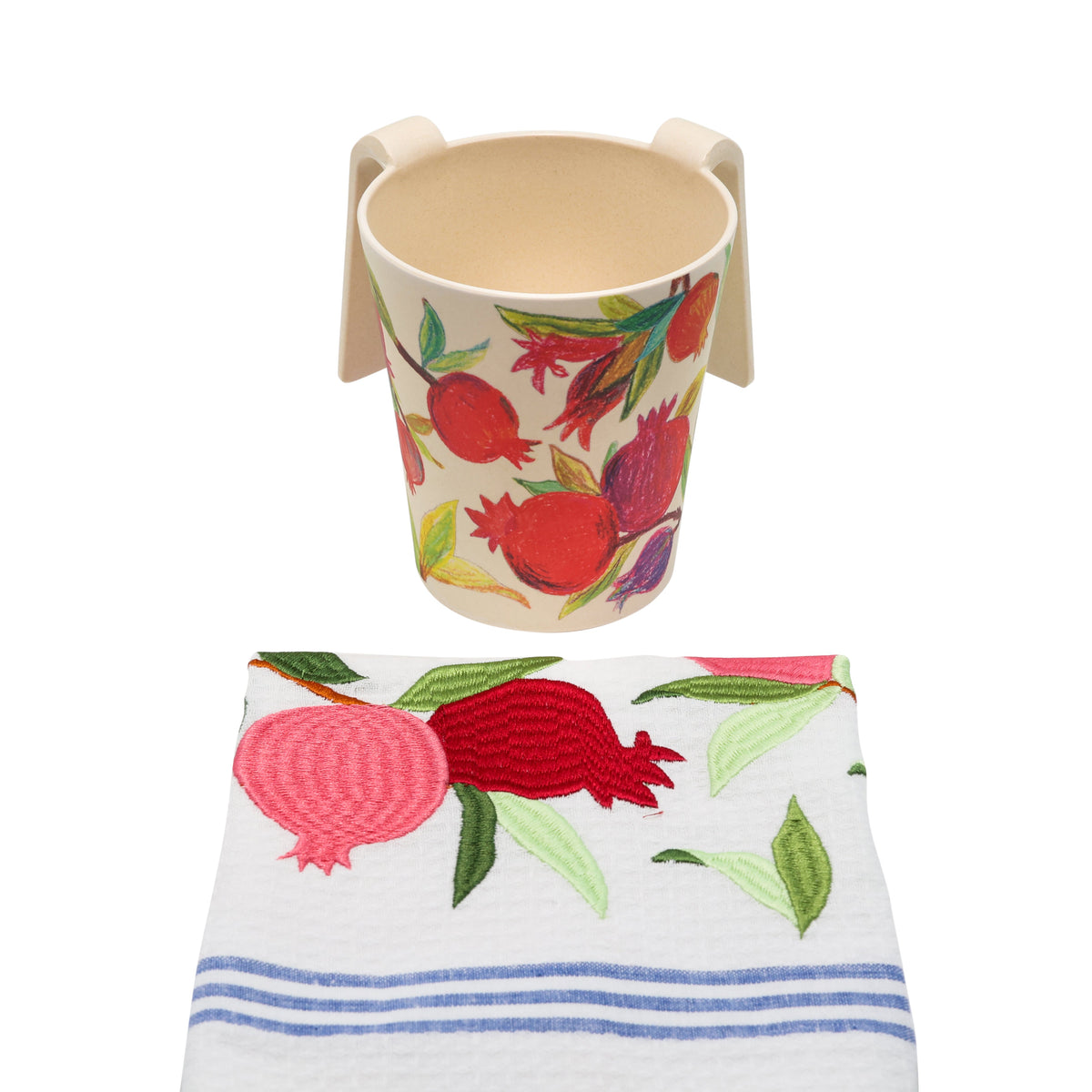 Embroidered Cotton Netilat Yedayim Towel, Pomegranate