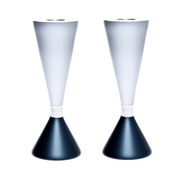 Modern Anodized Aluminum Candlesticks, Two-Sided Gray