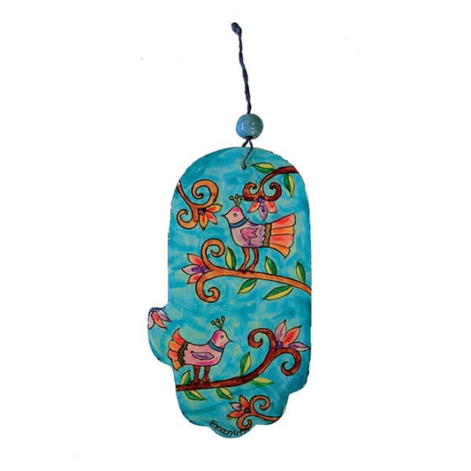 Hand Painted Wood Hamsa, Birds, 6"