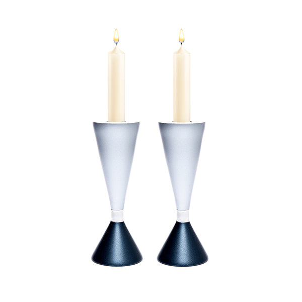Modern Anodized Aluminum Candlesticks, Two-Sided Gray