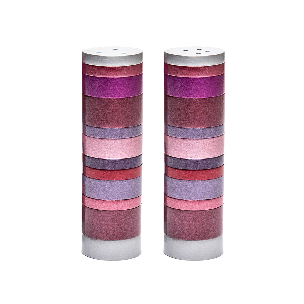 Anodized Aluminum Salt & Pepper Shakers, Maroon Rings
