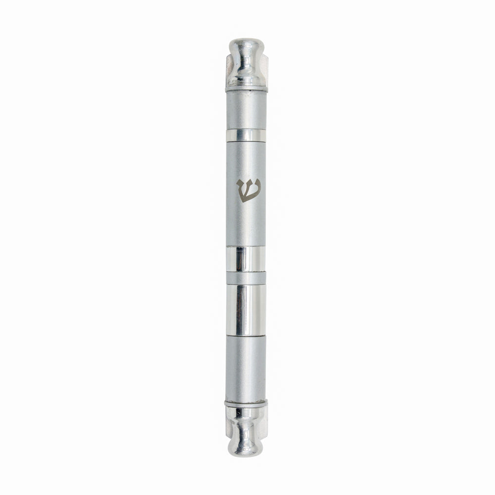 Metal Mezuzah Case, Wide Stripes Silver