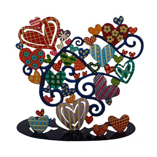 Hand Painted Metal Heart Sculpture, Freestanding